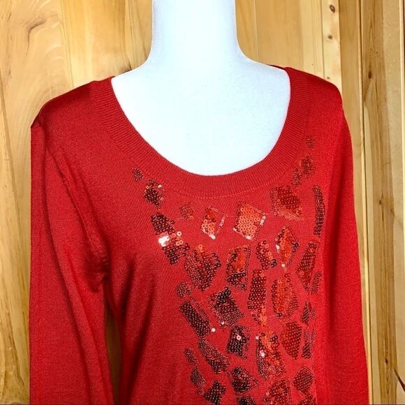 Calvin Klein red wool blend sweater with sequins L - Picture 2 of 8